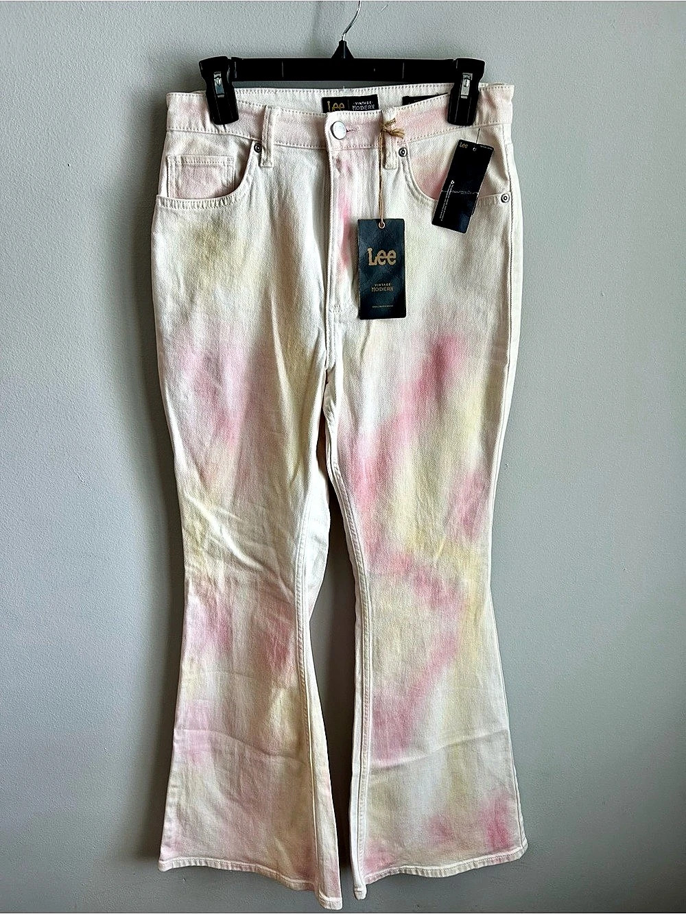 Lee Vintage Modern High Rise Flare Tie Dye Jeans in Pink & White
